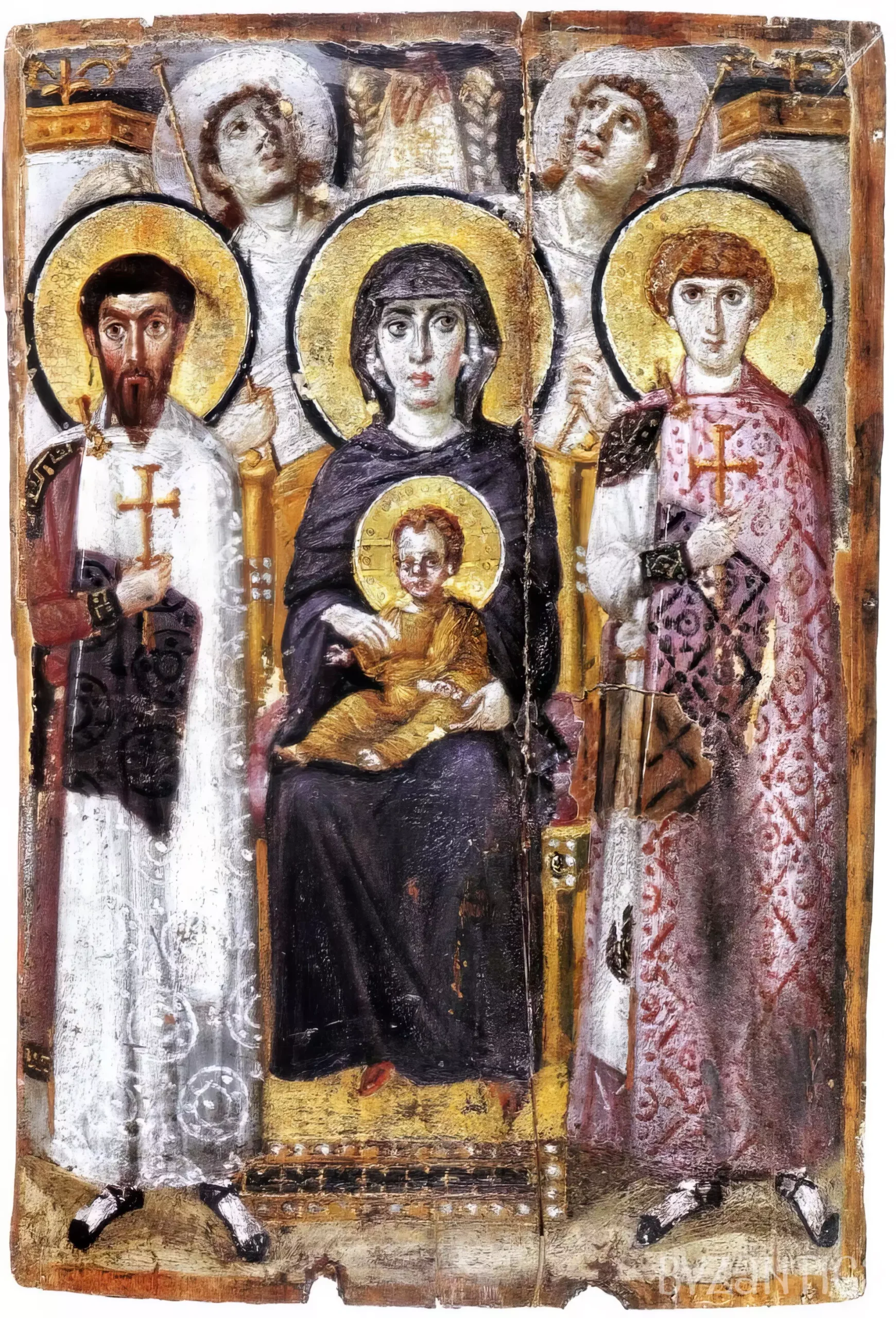 Byzantine icon revealing Theotokos and Christ, luminous encaustic technique capturing divine spiritual essence - 6