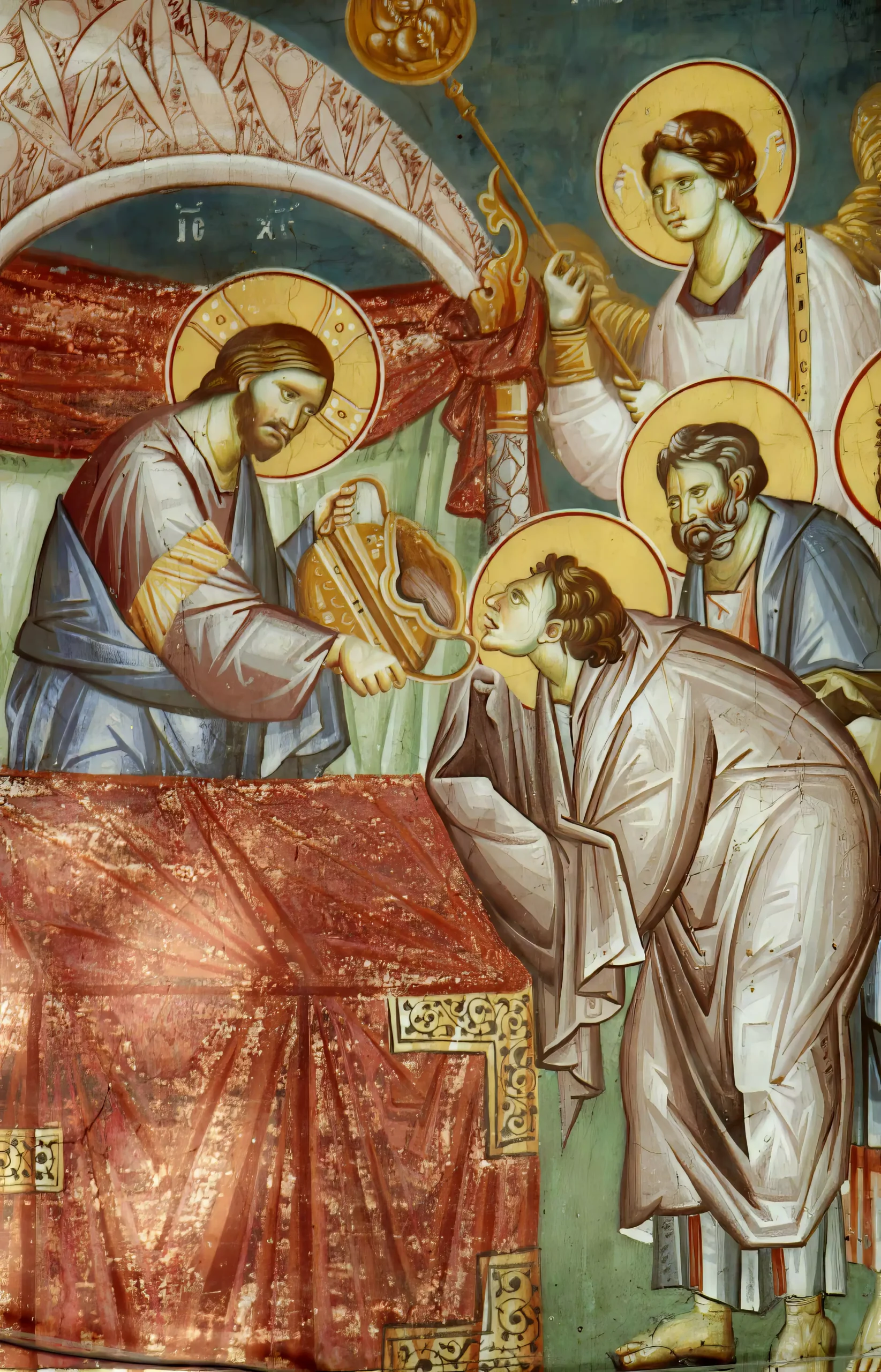 Divine Liturgy fresco depicting the communion of the apostles, exceptional Byzantine artistry in UHD