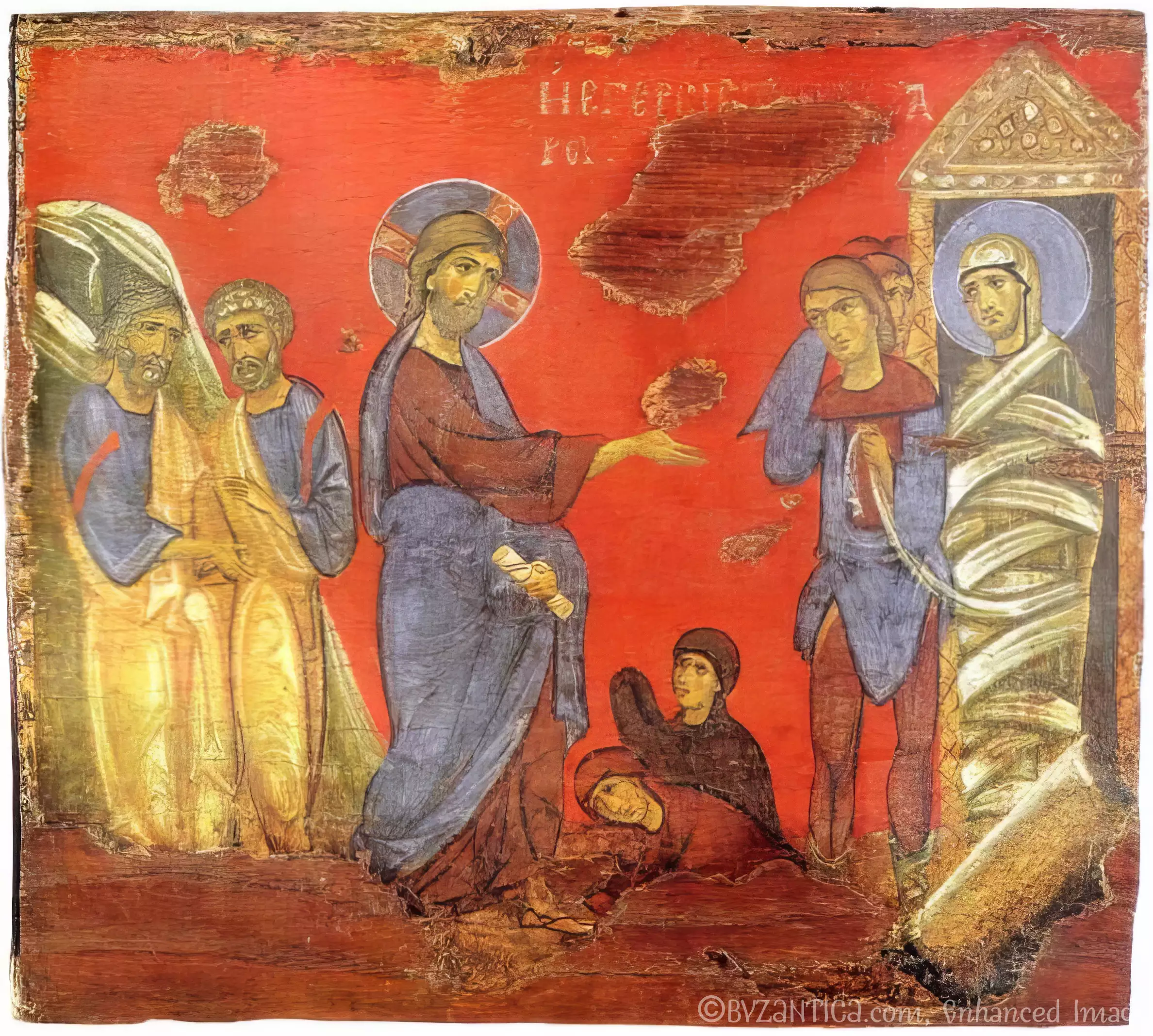 Lazarus Rising in Byzantine Museum full view Ultra High Resolution showing the complete narrative scene of the miracle