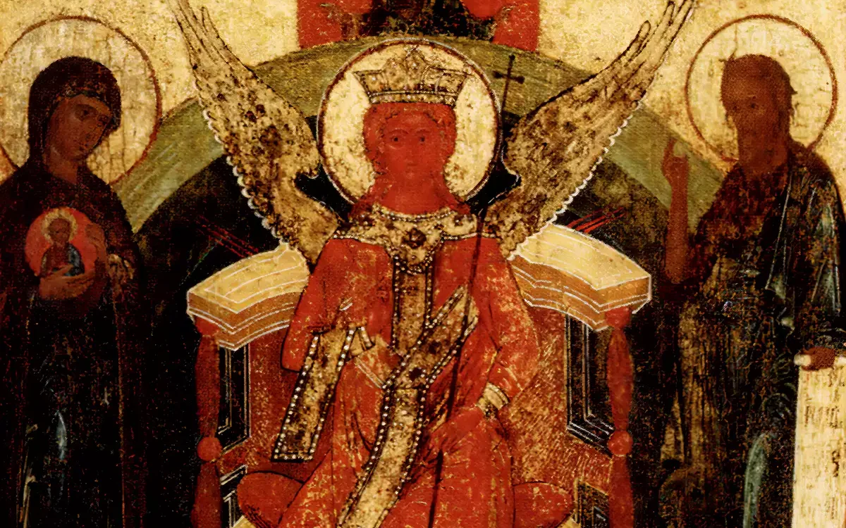 Russian Holy Wisdom icon from Novgorod displaying sacred geometry and theological symbolism