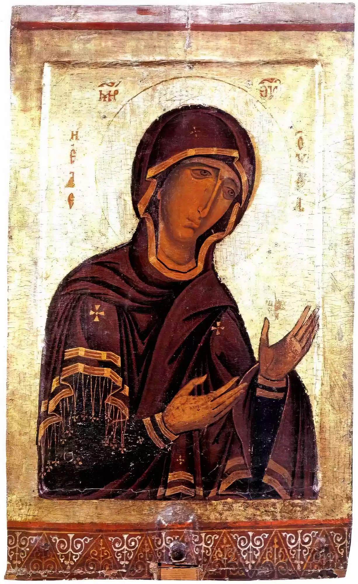 Full view of Theotokos Eleousa in Neophytos Monastery Ultra High Resolution icon showing the Virgin's contemplative pose