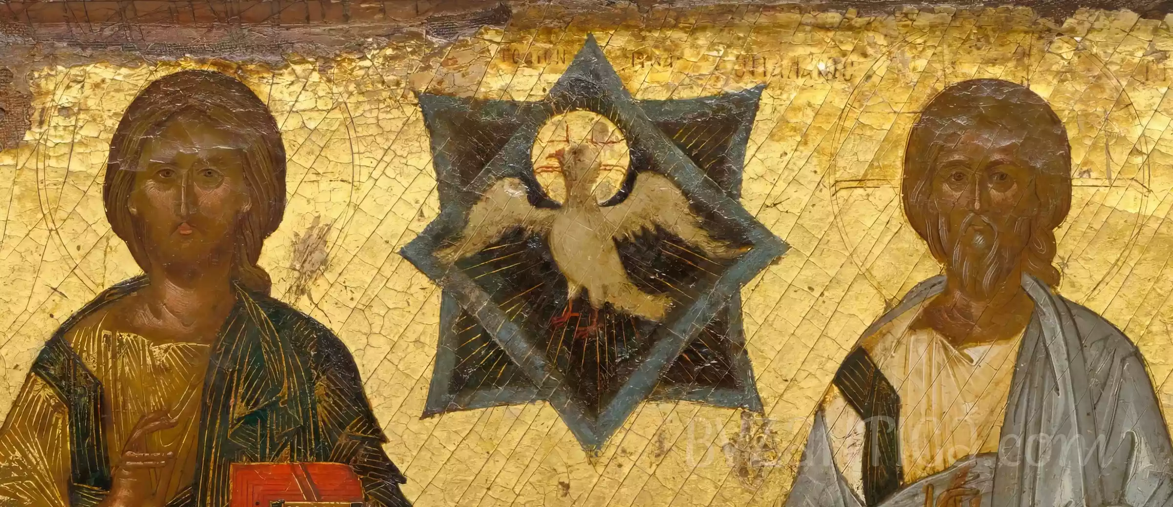Eight-pointed star detail with dove from Trinity icon at Cleveland Byzantine icon