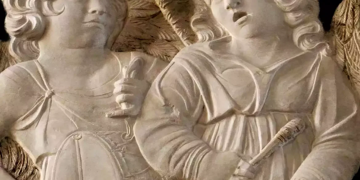 Malatesta Chapel sculptures featuring angelic musicians playing drums in exquisite marble relief