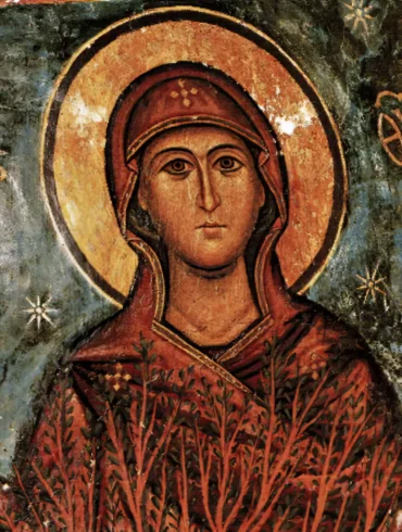 Sinai Burning Bush Byzantine fresco depicting the Virgin Mary with stars in Saint Catherine's Monastery, Mount Sinai